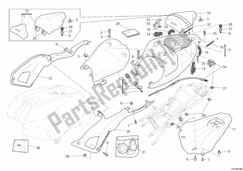 All parts for the Seat of the Ducati Superbike 1098 USA 2008